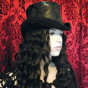 Custom Made Gothic Victorian Damask Black Leather Steampunk Top Hat